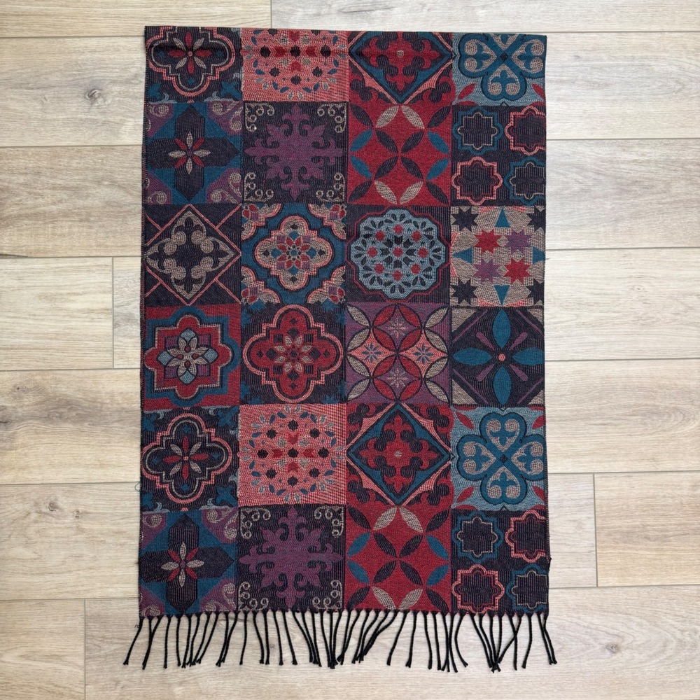 Multicolor Patchwork Medallion Pashmina Shawl Rectangular Fringe Scarf Wrap Boho